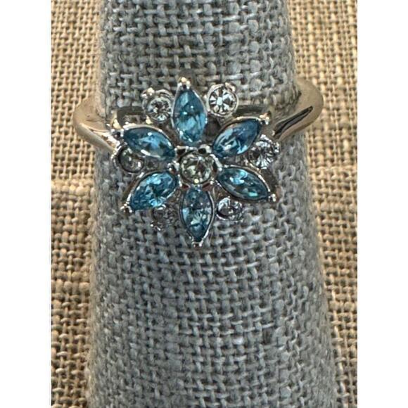 Set of 2 fashion rings blue and clear rhinestones in silver - Picture 1 of 6